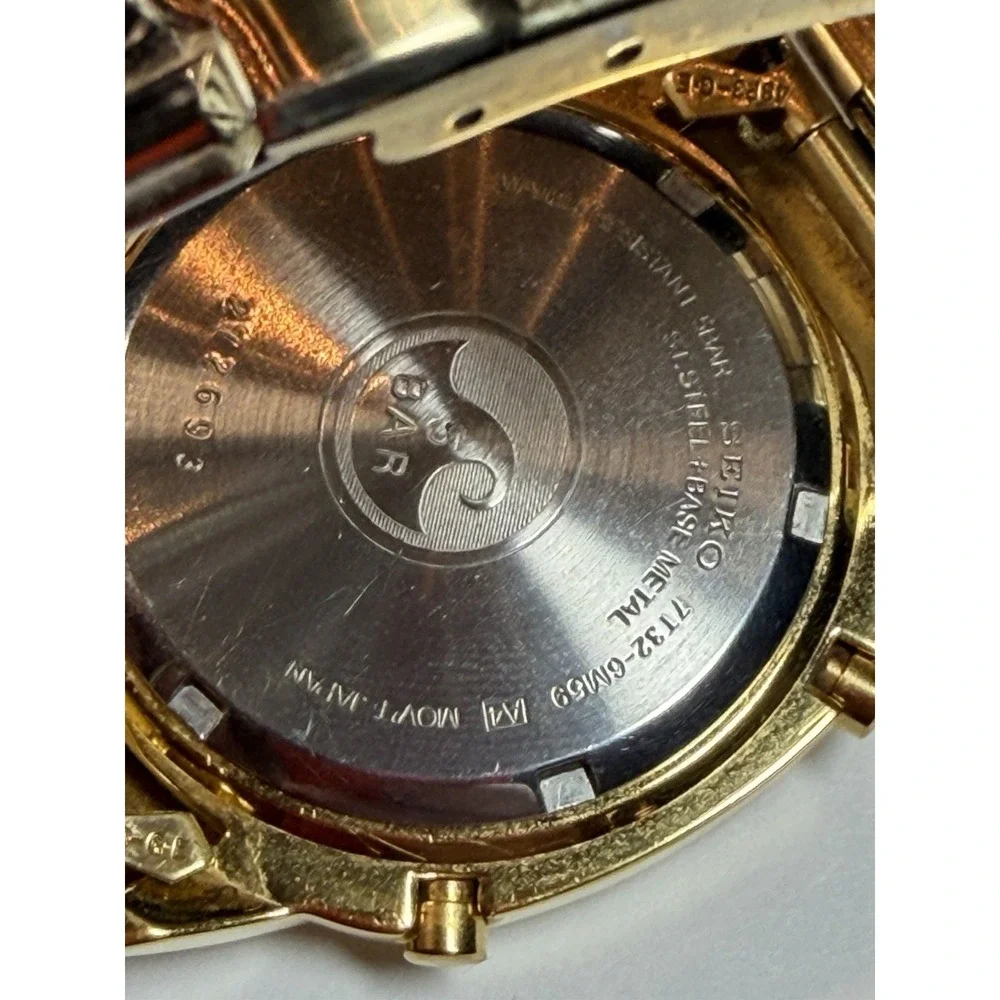 Vintage Seiko Chronograph 7T32-6M59 Gold-Tone Stainless Steel Quartz New Battery